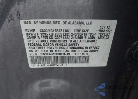 2017 Honda Pilot Lx from USA, damaged, VIN 5FNYF6H10HB083749